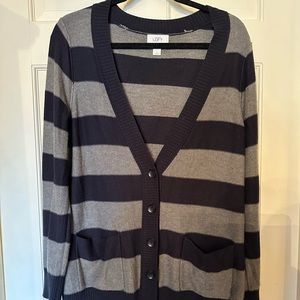 Loft gray and navy striped cardigan sweater, size large
